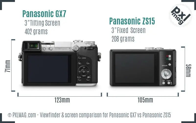 Panasonic GX7 vs Panasonic ZS15 Screen and Viewfinder comparison