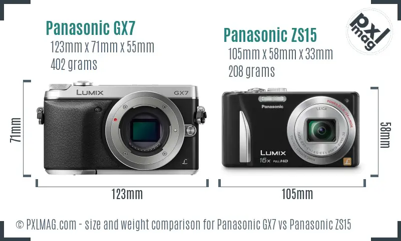 Panasonic GX7 vs Panasonic ZS15 size comparison