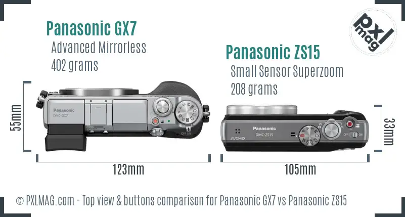 Panasonic GX7 vs Panasonic ZS15 top view buttons comparison