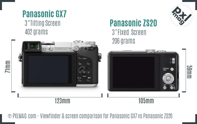 Panasonic GX7 vs Panasonic ZS20 Screen and Viewfinder comparison
