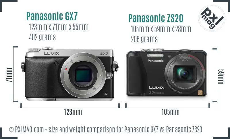 Panasonic GX7 vs Panasonic ZS20 size comparison