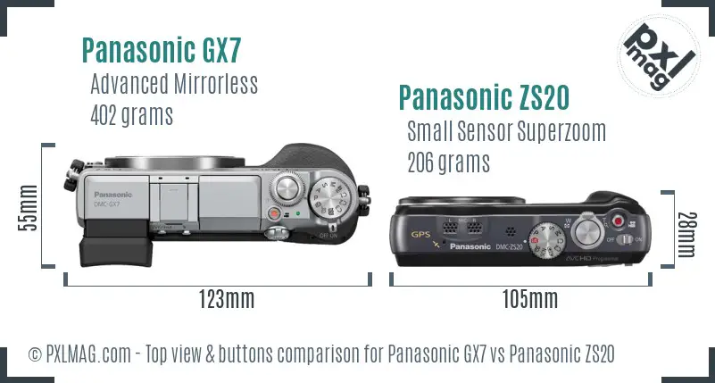 Panasonic GX7 vs Panasonic ZS20 top view buttons comparison