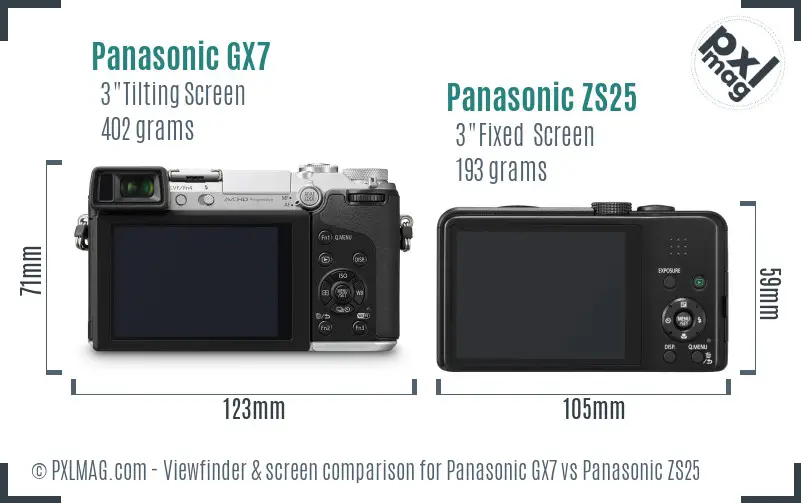 Panasonic GX7 vs Panasonic ZS25 Screen and Viewfinder comparison