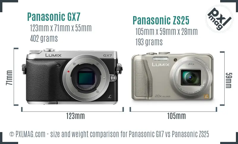 Panasonic GX7 vs Panasonic ZS25 size comparison