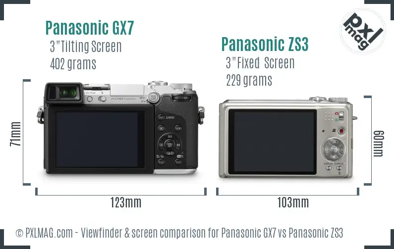 Panasonic GX7 vs Panasonic ZS3 Screen and Viewfinder comparison