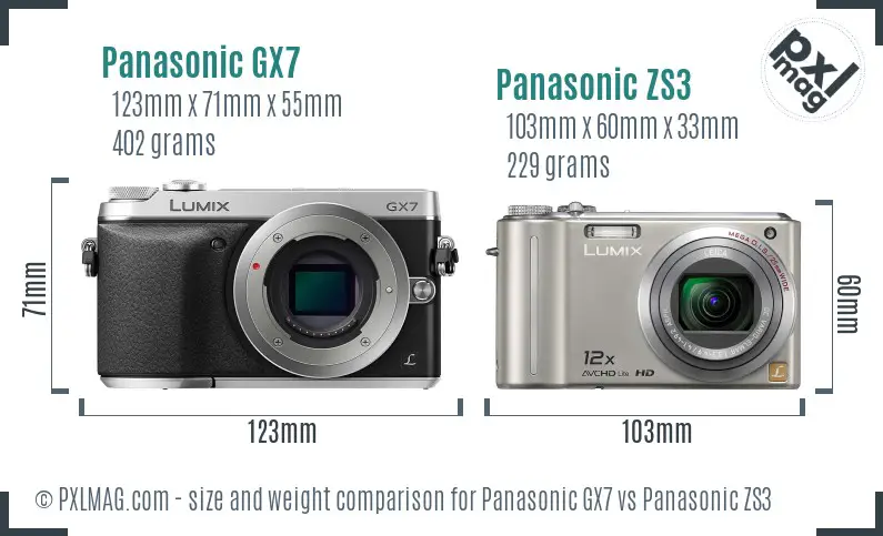 Panasonic GX7 vs Panasonic ZS3 size comparison