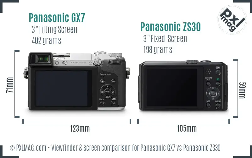 Panasonic GX7 vs Panasonic ZS30 Screen and Viewfinder comparison