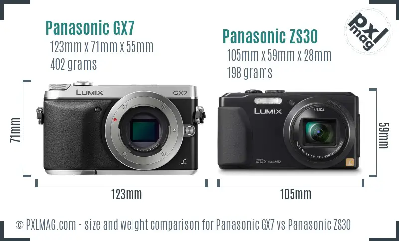 Panasonic GX7 vs Panasonic ZS30 size comparison