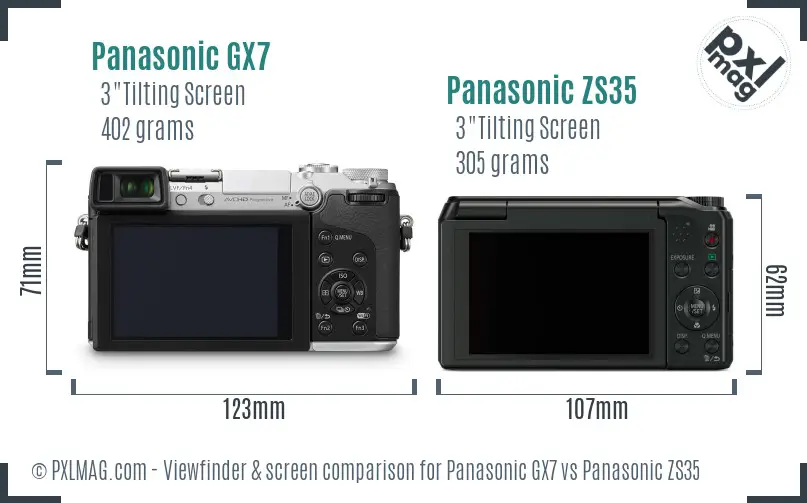 Panasonic GX7 vs Panasonic ZS35 Screen and Viewfinder comparison