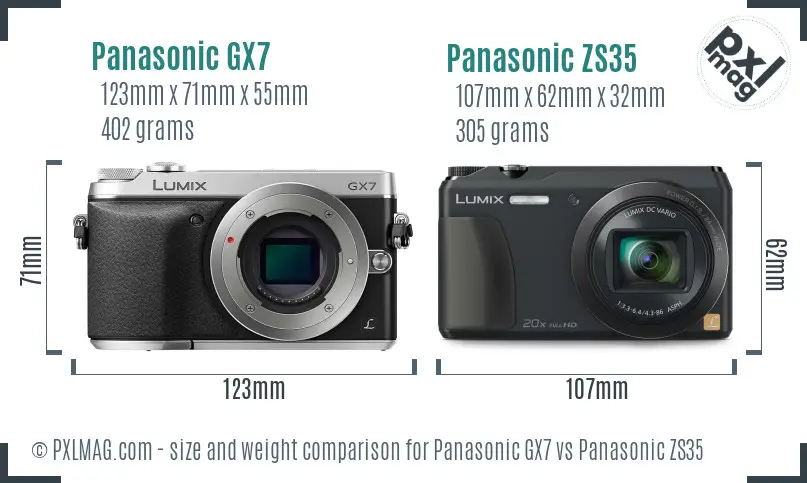 Panasonic GX7 vs Panasonic ZS35 size comparison