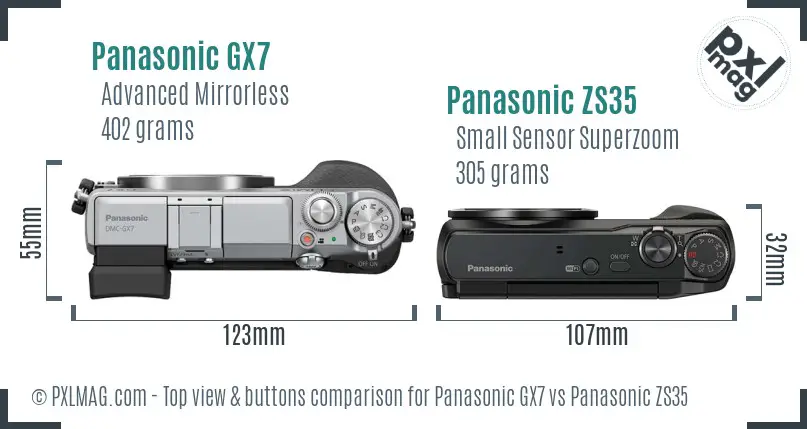 Panasonic GX7 vs Panasonic ZS35 top view buttons comparison