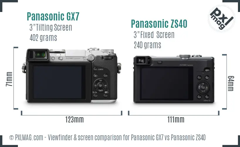 Panasonic GX7 vs Panasonic ZS40 Screen and Viewfinder comparison