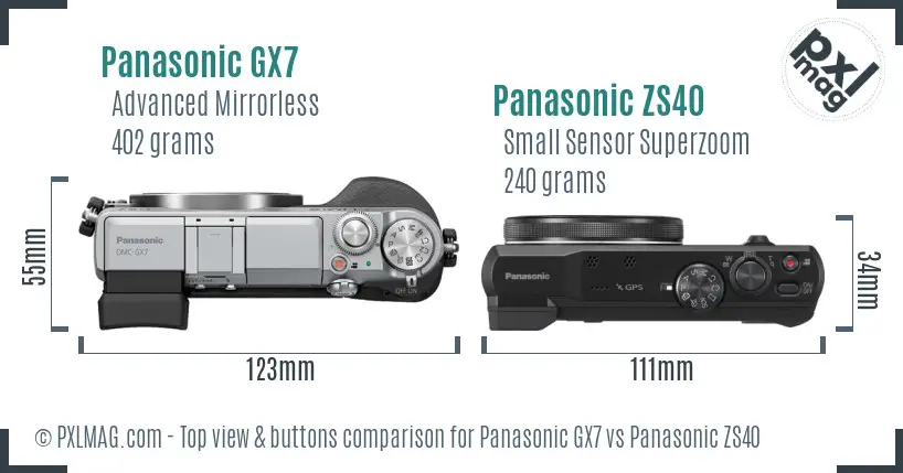 Panasonic GX7 vs Panasonic ZS40 top view buttons comparison