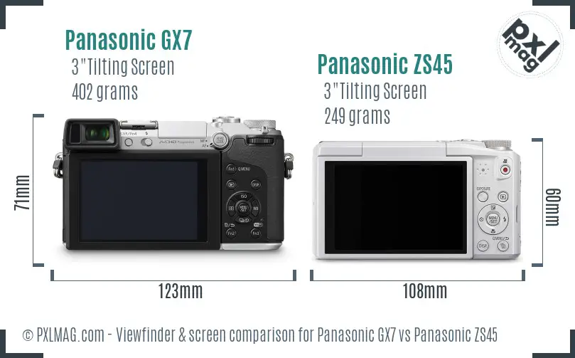 Panasonic GX7 vs Panasonic ZS45 Screen and Viewfinder comparison