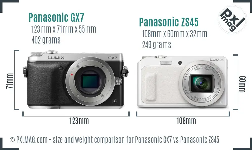 Panasonic GX7 vs Panasonic ZS45 size comparison