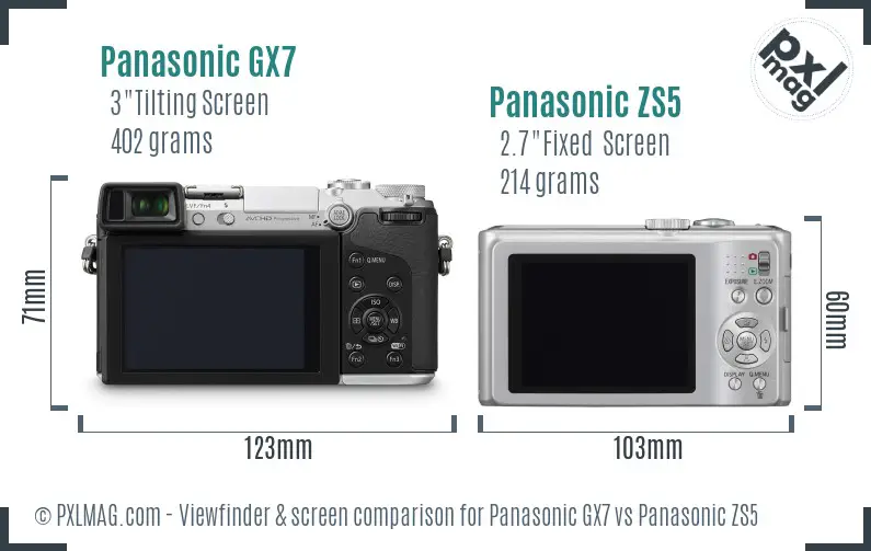 Panasonic GX7 vs Panasonic ZS5 Screen and Viewfinder comparison
