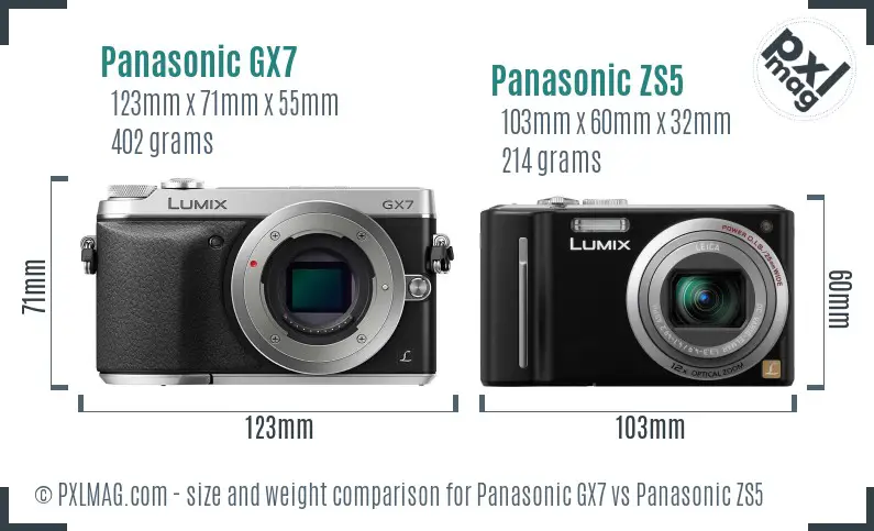 Panasonic GX7 vs Panasonic ZS5 size comparison