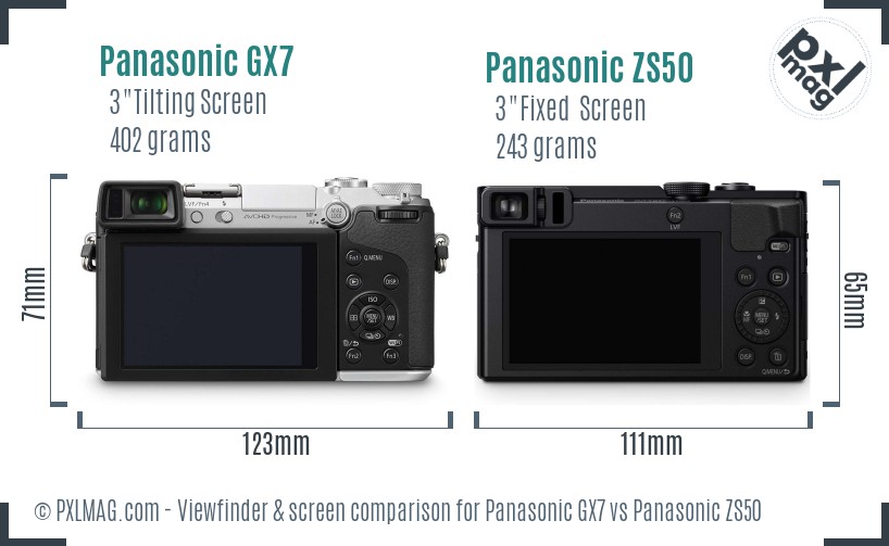 Panasonic GX7 vs Panasonic ZS50 Screen and Viewfinder comparison