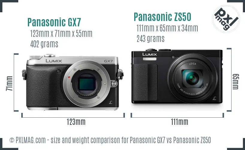Panasonic GX7 vs Panasonic ZS50 size comparison