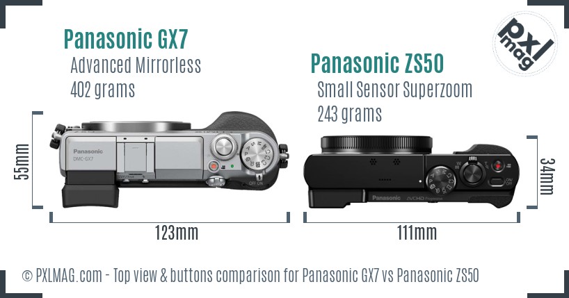 Panasonic GX7 vs Panasonic ZS50 top view buttons comparison