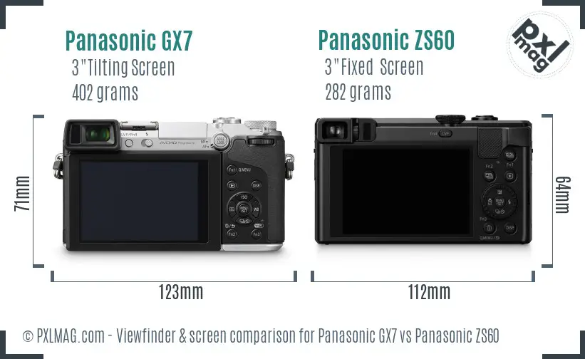 Panasonic GX7 vs Panasonic ZS60 Screen and Viewfinder comparison
