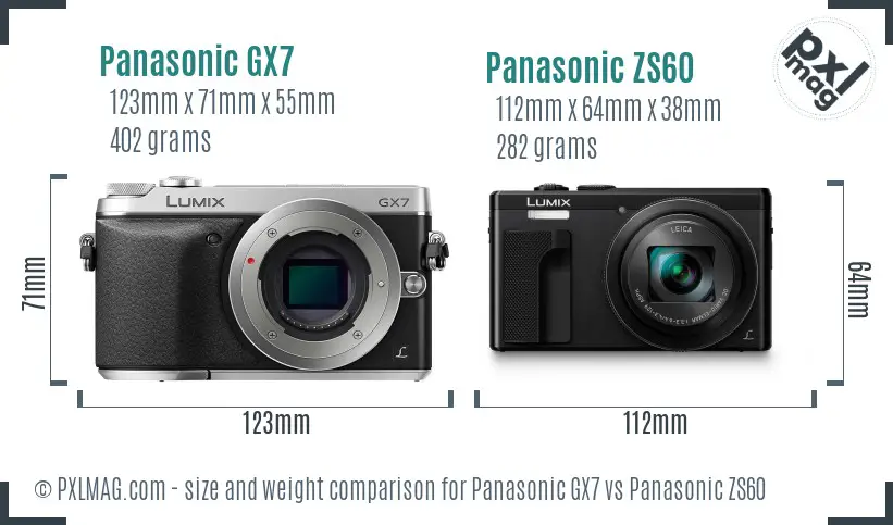 Panasonic GX7 vs Panasonic ZS60 size comparison