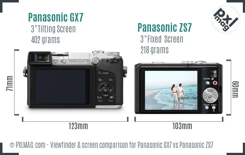 Panasonic GX7 vs Panasonic ZS7 Screen and Viewfinder comparison