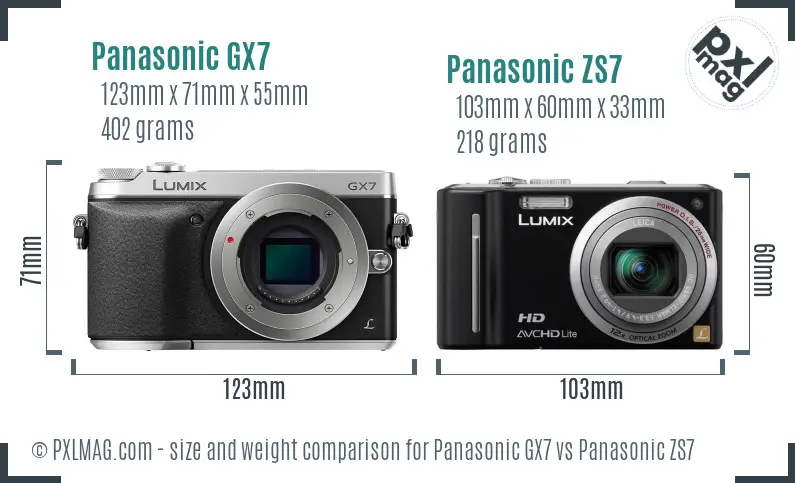 Panasonic GX7 vs Panasonic ZS7 size comparison