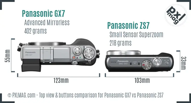 Panasonic GX7 vs Panasonic ZS7 top view buttons comparison