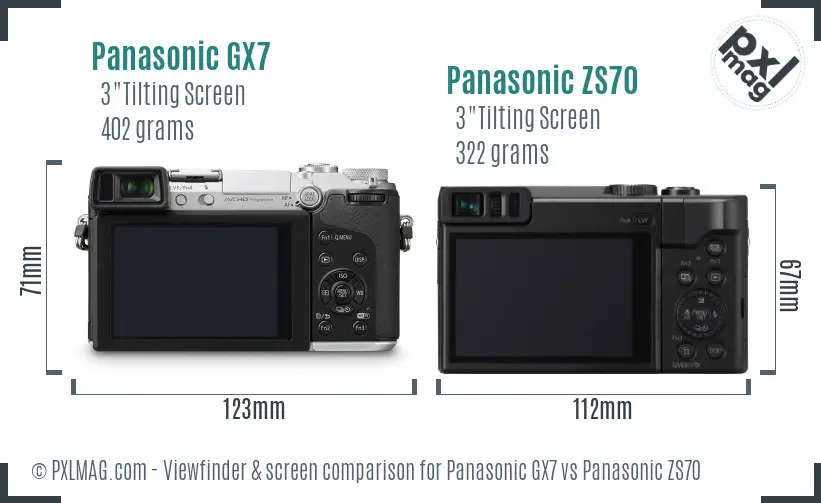 Panasonic GX7 vs Panasonic ZS70 Screen and Viewfinder comparison