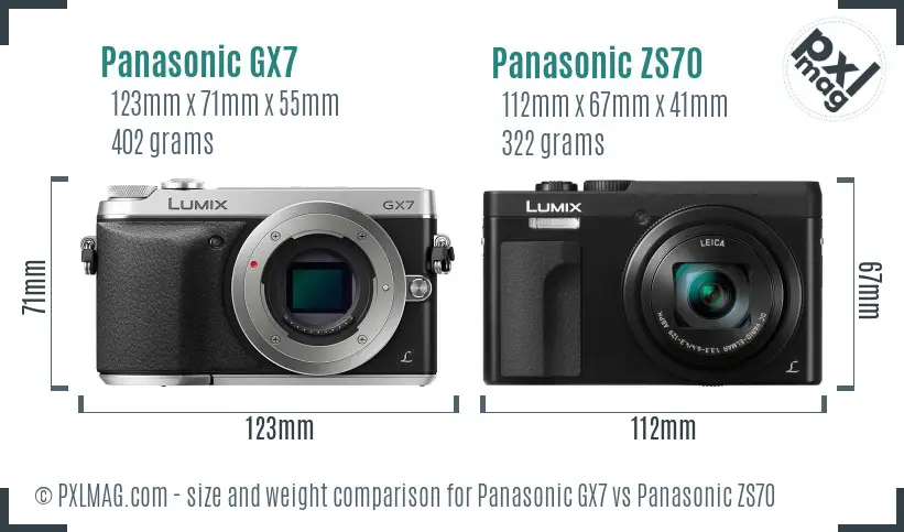 Panasonic GX7 vs Panasonic ZS70 size comparison