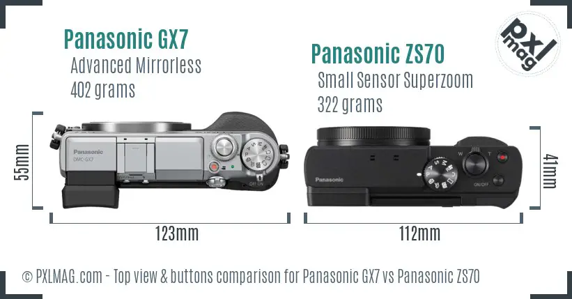 Panasonic GX7 vs Panasonic ZS70 top view buttons comparison