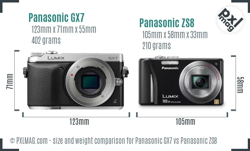 Panasonic GX7 vs Panasonic ZS8 size comparison
