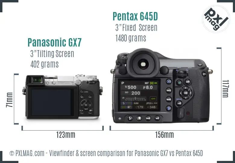 Panasonic GX7 vs Pentax 645D Screen and Viewfinder comparison