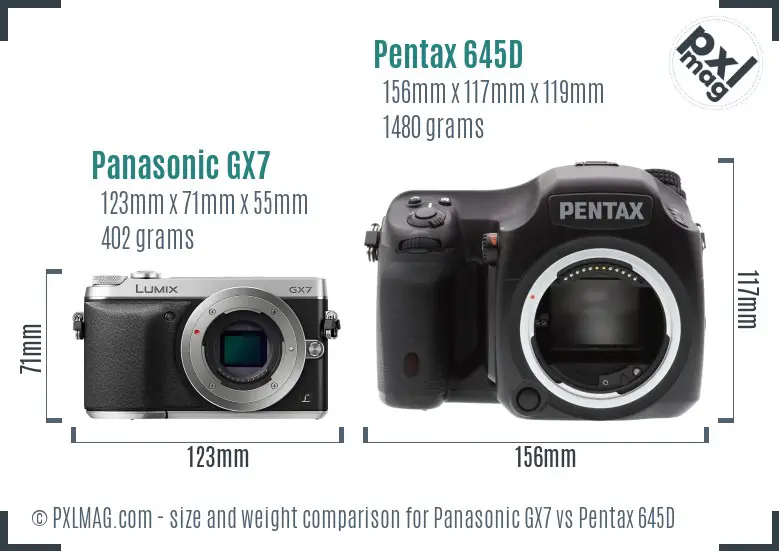 Panasonic GX7 vs Pentax 645D size comparison