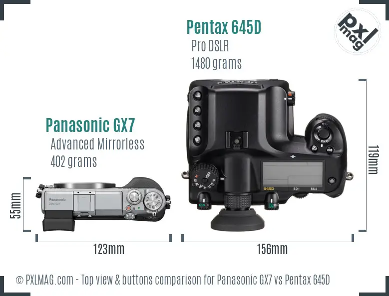 Panasonic GX7 vs Pentax 645D top view buttons comparison