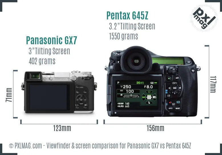 Panasonic GX7 vs Pentax 645Z Screen and Viewfinder comparison