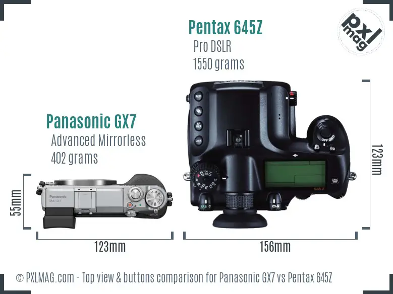 Panasonic GX7 vs Pentax 645Z top view buttons comparison