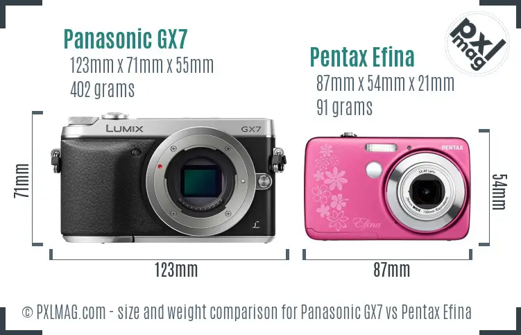 Panasonic GX7 vs Pentax Efina size comparison