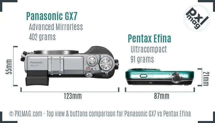 Panasonic GX7 vs Pentax Efina top view buttons comparison