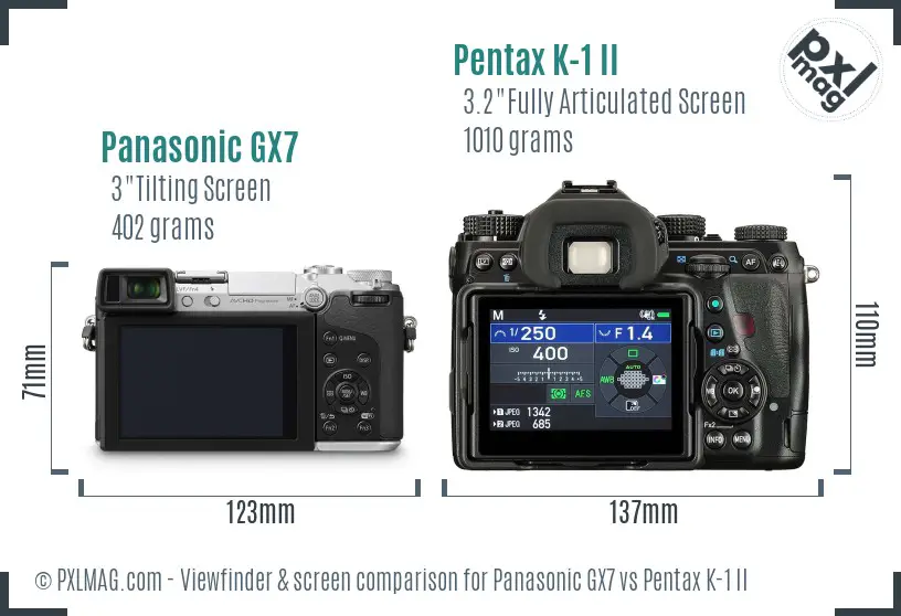 Panasonic GX7 vs Pentax K-1 II Screen and Viewfinder comparison