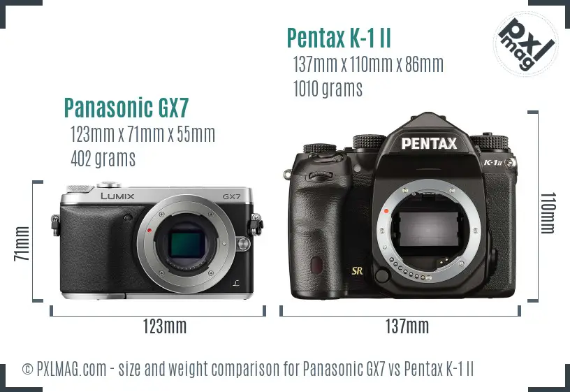 Panasonic GX7 vs Pentax K-1 II size comparison