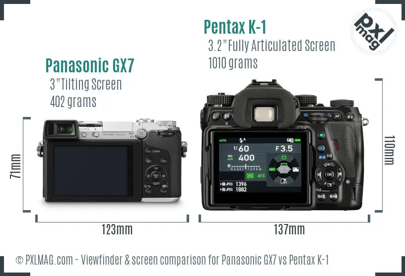 Panasonic GX7 vs Pentax K-1 Screen and Viewfinder comparison