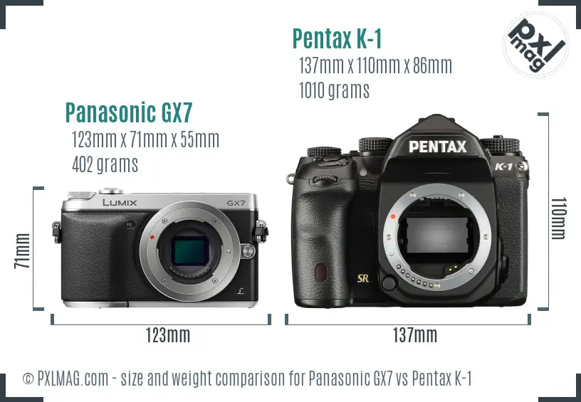 Panasonic GX7 vs Pentax K-1 size comparison