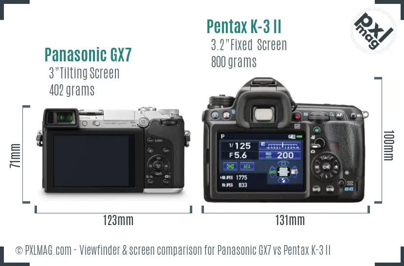 Panasonic GX7 vs Pentax K-3 II Screen and Viewfinder comparison
