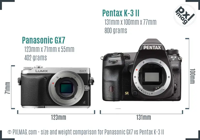 Panasonic GX7 vs Pentax K-3 II size comparison