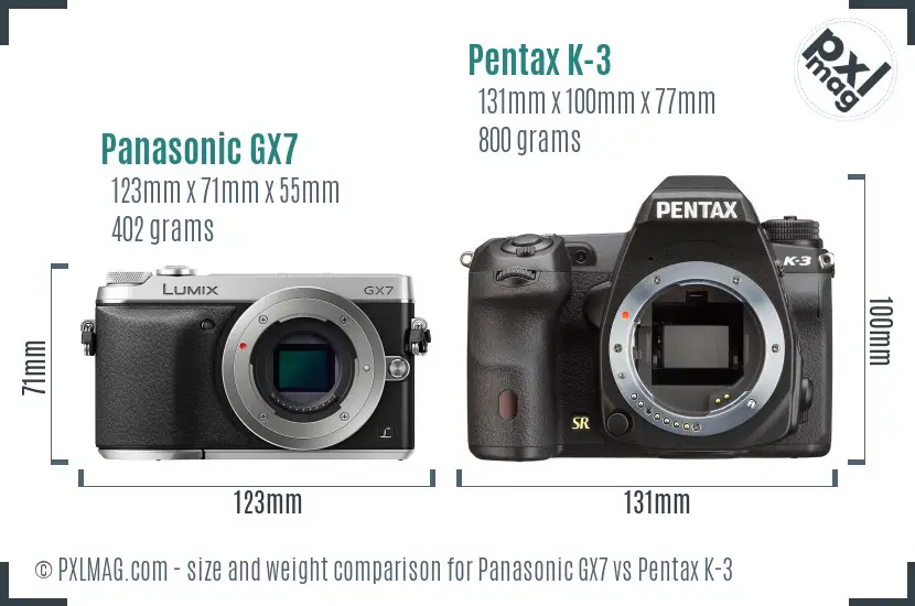 Panasonic GX7 vs Pentax K-3 size comparison