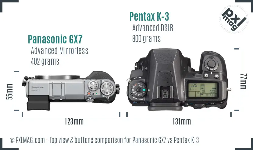 Panasonic GX7 vs Pentax K-3 top view buttons comparison