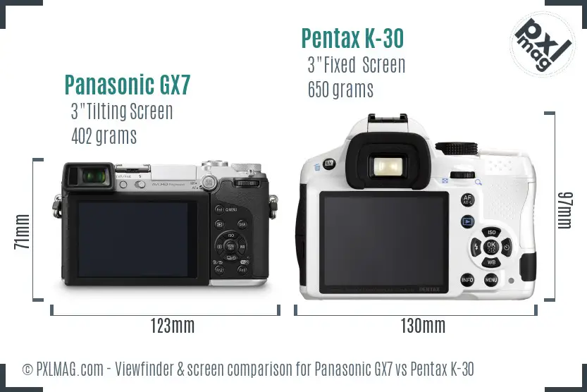 Panasonic GX7 vs Pentax K-30 Screen and Viewfinder comparison