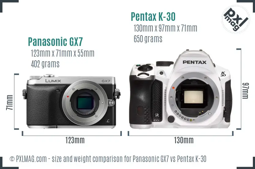 Panasonic GX7 vs Pentax K-30 size comparison